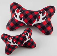 Load image into Gallery viewer, Buffalo Check with Antlers Plush Squeaker Bone Toy