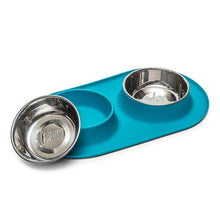 Load image into Gallery viewer, Double Silicone Feeder with Stainless Bowls, Large, 3 Cups Per Bowl, 4 Colors Available