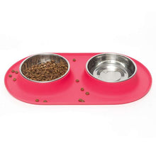 Load image into Gallery viewer, Double Silicone Feeder with Stainless Bowls, Large, 3 Cups Per Bowl, 4 Colors Available