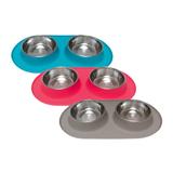 Load image into Gallery viewer, Double Silicone Feeder with Stainless Bowls, Large, 3 Cups Per Bowl, 4 Colors Available