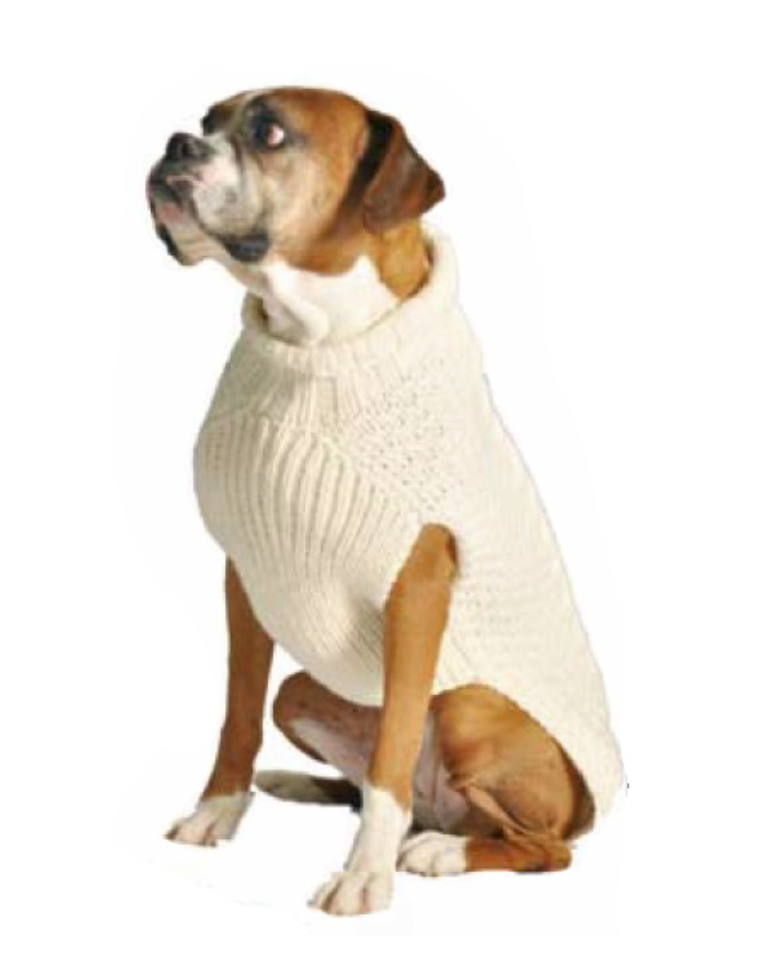 Chilly Dog Sweaters – Cable Knit Wool - Natural (Cream)