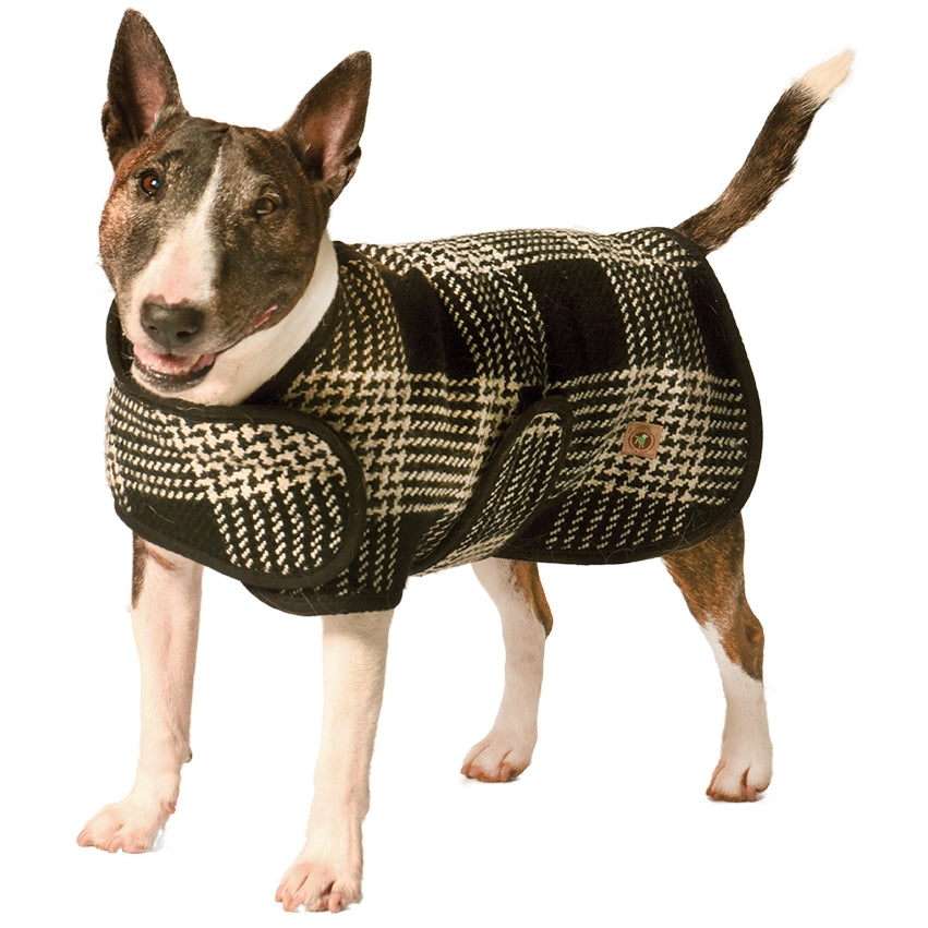 Black and White Plaid Dog Blanket Coat