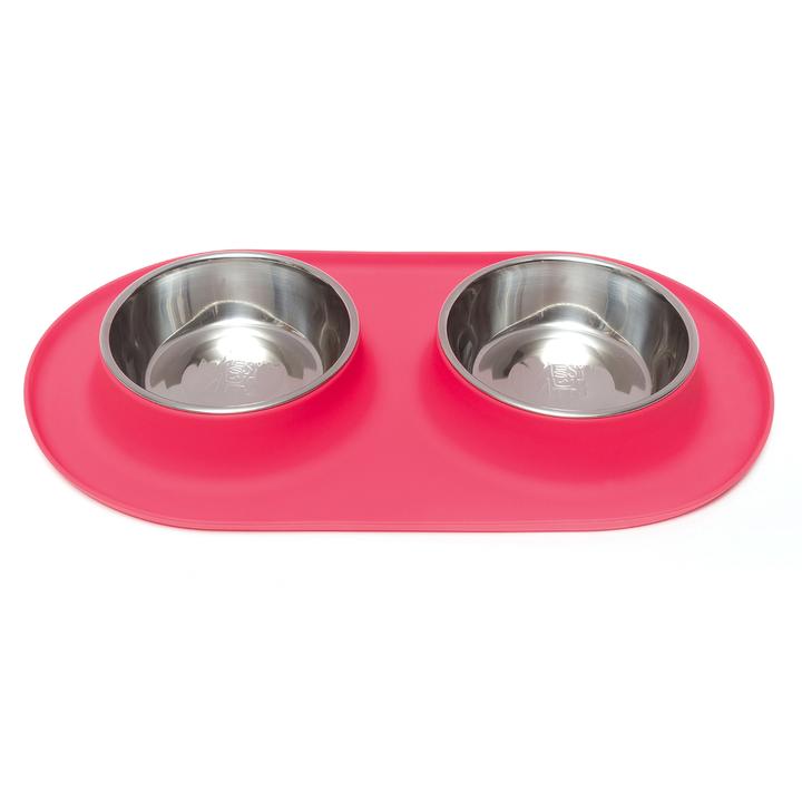 Double Silicone Feeder with Stainless Bowls, Large, 3 Cups Per Bowl, 4 Colors Available