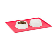 Load image into Gallery viewer, Silicone Non-Slip Dog Bowl Mat with Raised Edge and Two Sides Reinforced with Metal Rods, Medium, 20&quot; x 12&quot;, 2 Available Colors
