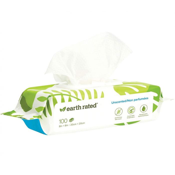 Earth Rated Certified Biobased Dog Wipes – Unscented